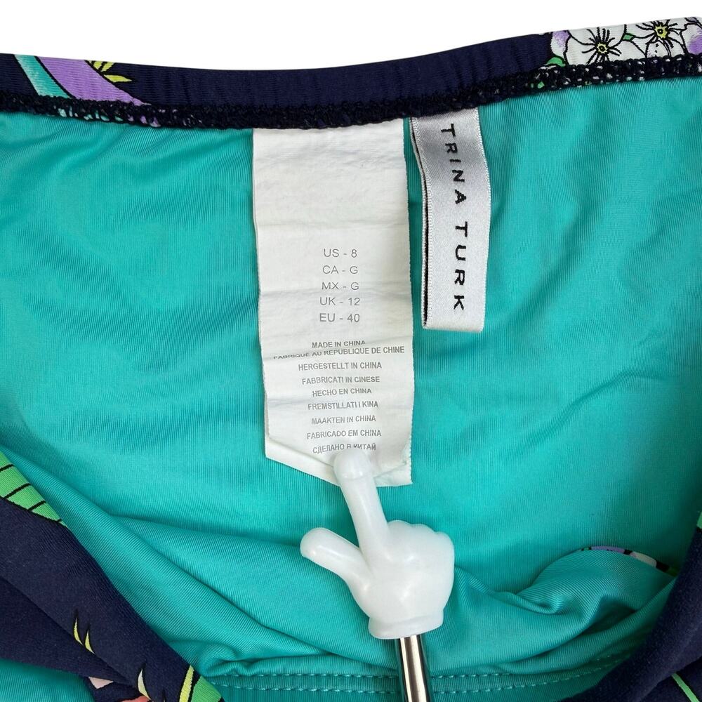 Trina Turk Tropical Floral Halter Bikini Set Navy Botanical Gold Hardware US 8 - Picture 7 of 14